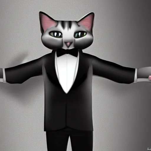 Prompt: photorealistic cat man wearing a tuxedo. hyperdetailed photorealism