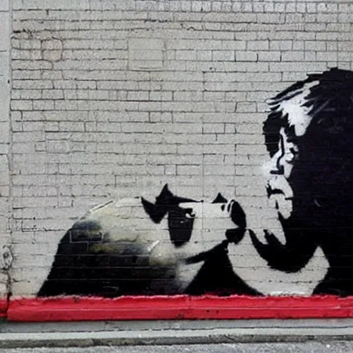 Image similar to Banksy stencil art of Boris Johnson with a pig nose