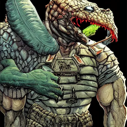 Prompt: precisely drawn illustration of Predator blended with Warwick Davis, wide angle, sharp, fine details, French comic style, vibrant realistic colors, full color, heroic fantasy, intense line art, 8k, precise linework, realistic, in the style of Heavy Metal Comics and Richard Corben and Moebius