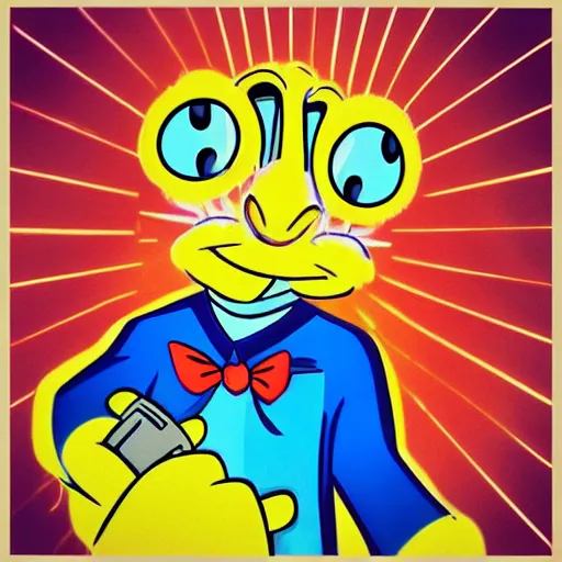 Image similar to “portrait of a cartoon animal, Disney style, pointing a laser gun at the camera”