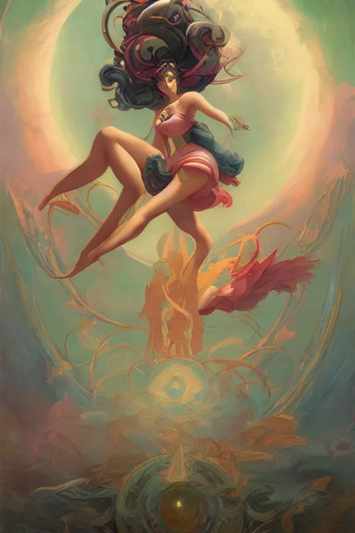 Image similar to Sailor Moon by Peter Mohrbacher in the style of Gaston Bussière, Art Nouveau