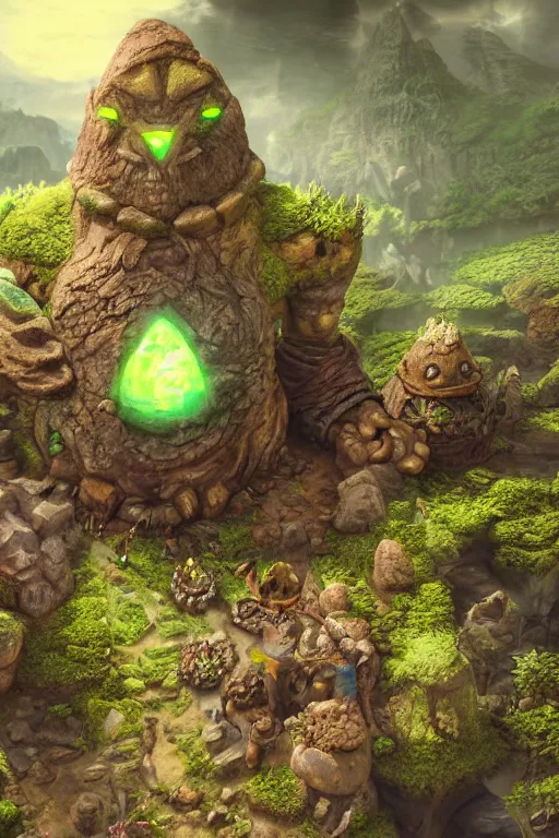 Image similar to zelda fantasy art giant golem troll wood rock greeble gemstone, global illumination ray tracing hdr fanart arstation by sung choi and eric pfeiffer and gabriel garza and casper konefal