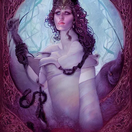 Image similar to portrait of princess of the dreamlands and moon beast, beautiful! coherent! by brom, deep colors, strong lines, rule of thirds