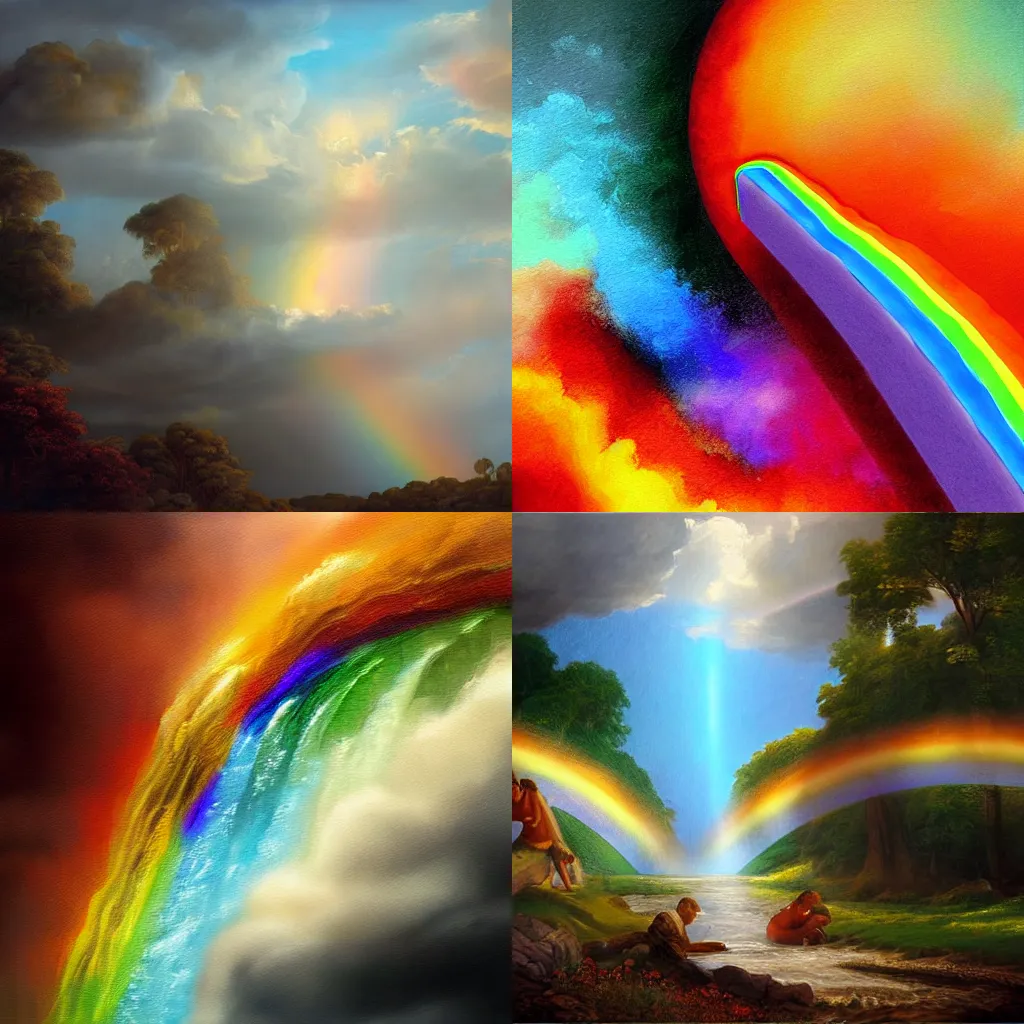 Prompt: illustration of a rainbow, realistic painting, classical painting, high definition, digital art, matte painting, very detailed, realistic