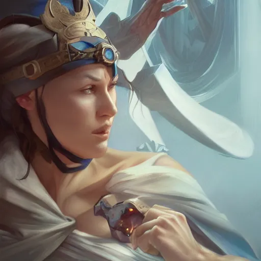 Image similar to muscular female nun, deep focus, d & d, fantasy, intricate, elegant, highly detailed, digital painting, artstation, concept art, matte, sharp focus, illustration, hearthstone, art by artgerm and greg rutkowski and alphonse mucha