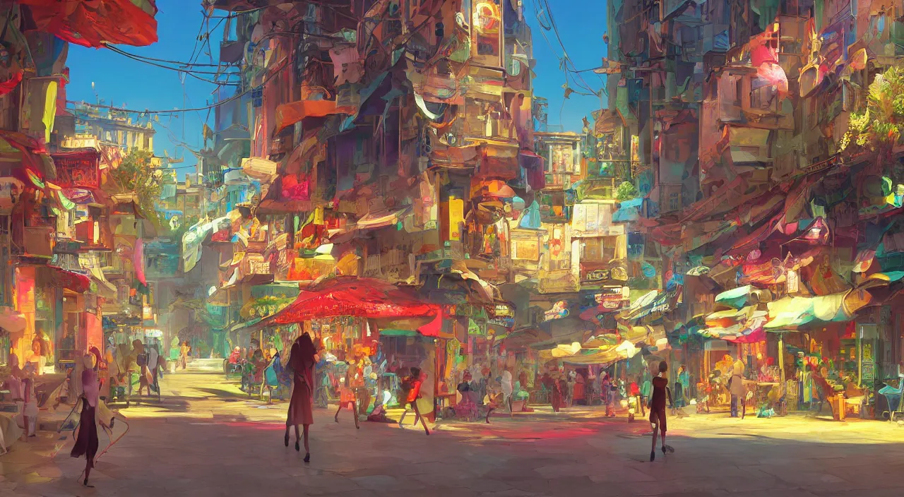 Image similar to bazaar zouk oriantal multicolorful sky shine place mosquet painting stylized digital video game icon global illumination ray tracing 8 k hd resolution, by ilya kuvshinov and cushart krentz and gilleard james