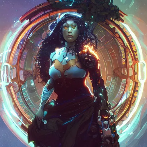 Image similar to cyborg druid entanglement milky way, epic lighting, sketch illustration, ultra detailed, art by artgerm and greg rutkowski and alphonse mucha