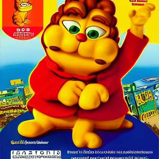 Prompt: Garfield's photo on the videogame box art for phasmophobia