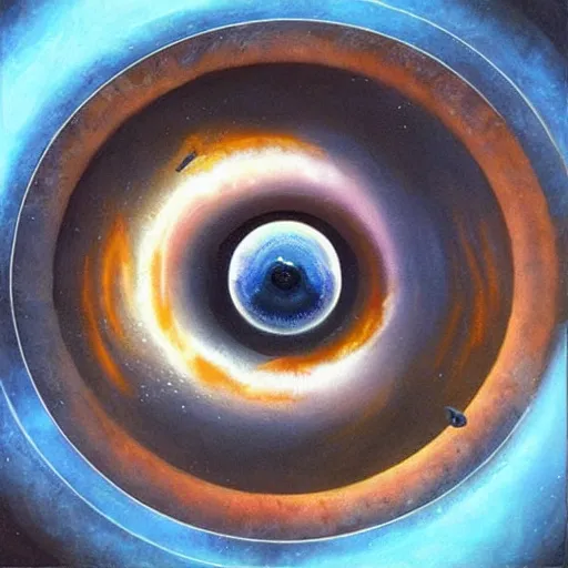 Image similar to hand with and eye in the center, floating in a spiraling abyss, scifi, painted by pedro correa,