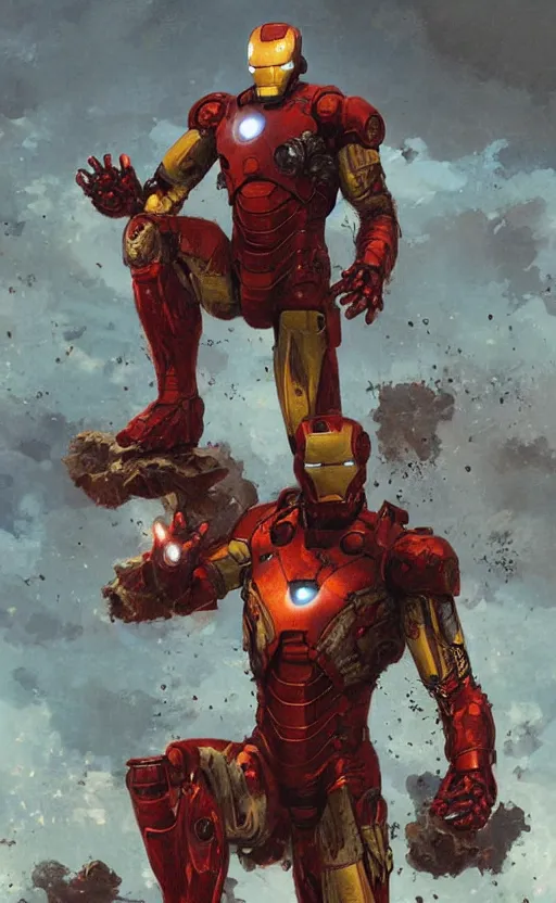 Image similar to rusty iron man, vintage comic by greg rutkowski