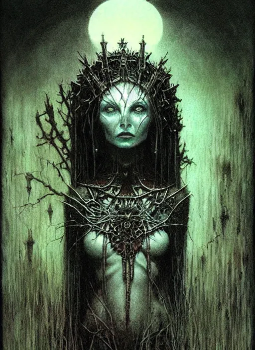 Image similar to majestic dark necromancer queen by Beksinski, Luis Royo