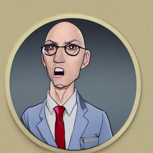 Image similar to A middle-aged Dr. Venture in real life with a hooked nose, a long gaunt face and skinny body and neck, very thin and bald, realistic, very realistic, hyperrealistic, highly detailed, very detailed, extremely detailed, detailed, digital art, oil painting, trending on artstation, headshot and bodyshot, detailed face, very detailed face, extremely detailed face, HD Quality, 8k resolution, very very detailed face, real life