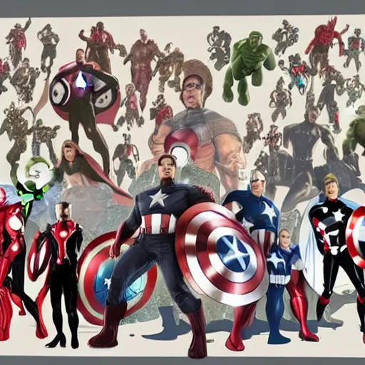 Image similar to The Avengers group photo, layered paper style