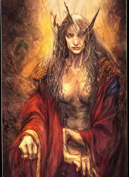 Image similar to portrait of young female sorceress of the endtimes, beautiful! coherent! dungeons and dragons character, by brian froud, strong line, night color, high contrast