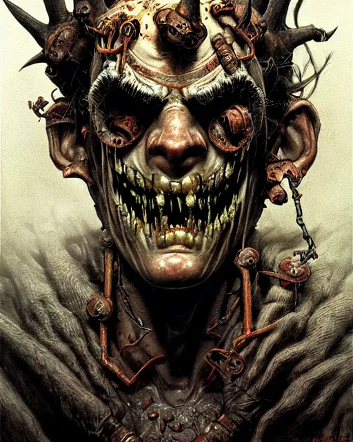 Image similar to junkrat from overwatch, character portrait, portrait, close up, concept art, intricate details, highly detailed, horror poster, horror, vintage horror art, realistic, terrifying, in the style of michael whelan, beksinski, and gustave dore