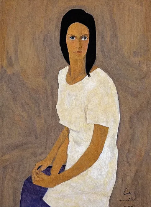 Image similar to a painted portrait of a confident women, art by felice casorati, aesthetically pleasing and harmonious natural colors, expressionism, natural light, fine day, portrait