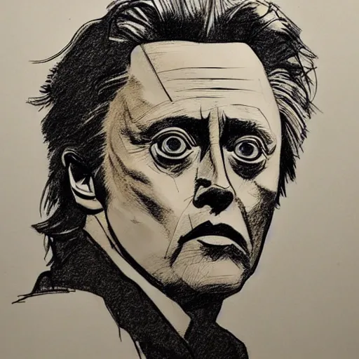 Image similar to a realistic yet scraggly portrait sketch of the side profile of a stern and sophisticated christopher walken, trending on artstation, intricate details, in the style of frank auerbach, in the style of sergio aragones, in the style of martin ansin, in the style of david aja, in the style of mattias adolfsson