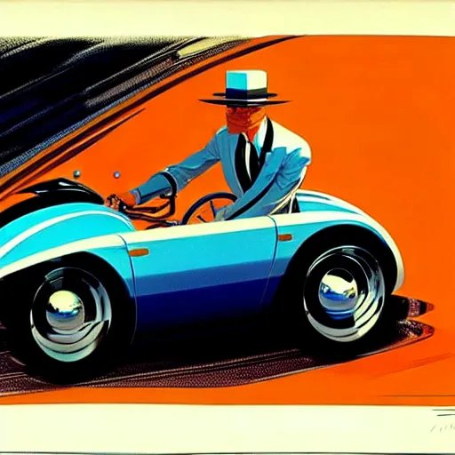 Image similar to concept art of a car with a sidecar being driven, painted by syd mead, high quality