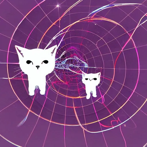 Image similar to strange attractor, but with cats in cyberspace