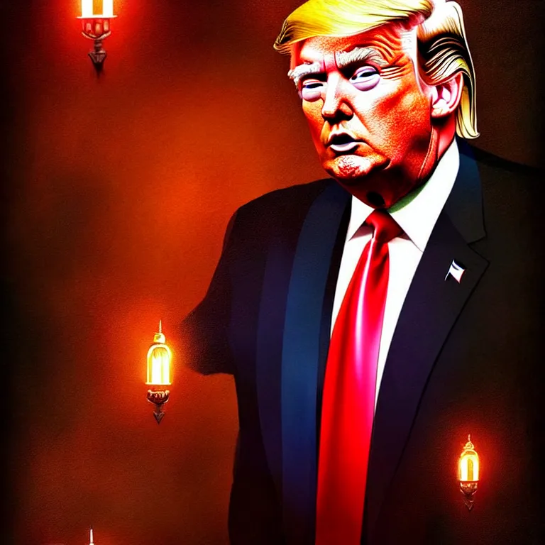 Prompt: epic professional digital art of donald trump, atmospheric lighting, paint and ink, illustrated, detailed, by leesha hannigan, wayne haag, reyna rochin, ignacio fernandez rios, mark ryden, iris van herpen, best on artstation, cgsociety, epic, stunning, gorgeous, much wow, much detail, cinematic, masterpiece