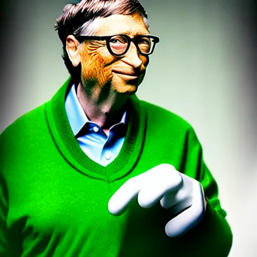 Image similar to uhd candid photo of hyperdetailed bill gates dressed as luigi. correct face, cinematic lighting, photo by annie leibowitz, and steve mccurry.