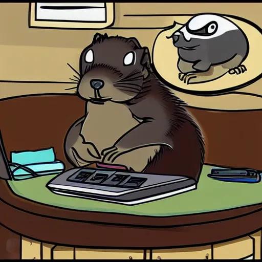 Prompt: concept art of A groundhog is working on a computer in anime style