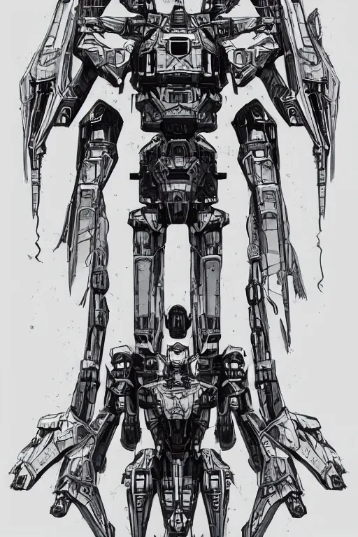 Image similar to very symmetrical!! full body illustrations of mecha, pen and ink, moderately detailed, concept art, falcon wing, artstation