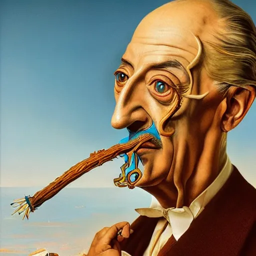 Prompt: Salvador Dali, Extremely Highly detailed, Occult, funny, humorous, humor, hilarious, funny, entertaining, magical, trending on artstationHQ, closeup, D&D, intricate, elegant, highly detailed, digital painting, artstation, concept art, matte, sharp focus, illustration