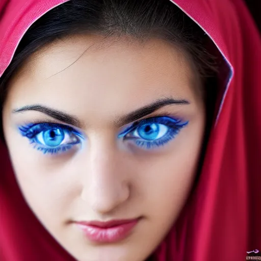 Prompt: young arab Monica Belluci, blue eyes, DSLR photography, closeup, focus