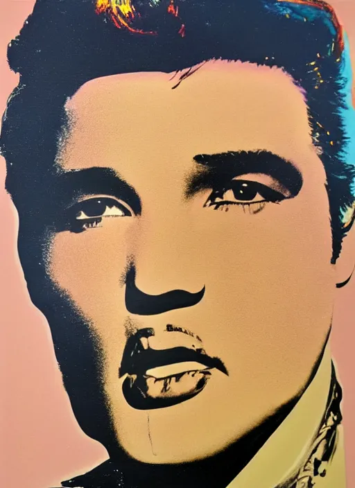 Prompt: oil painting of elvis presley by warhol