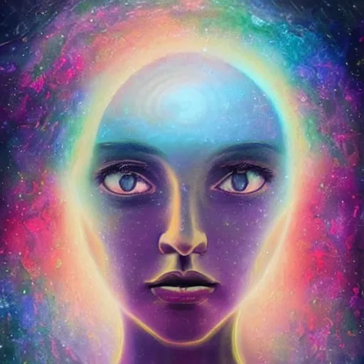 Image similar to beautiful detailed artistic portrait of a person travelling between different astral planes. reality is more interesting than you think. grainy and rough. fine detail. soft colour scheme. artistic painting by lurid ( 2 0 2 2 ). featured on deviantart.