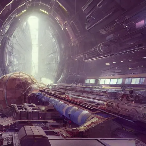 Image similar to The Large Hadron Collider after its conversion into an orbital defense system, in the style of Ruan Jia and Mandy Jurgens and Greg Rutkowski, trending on Artstation, award winning, unreal engine, octane render