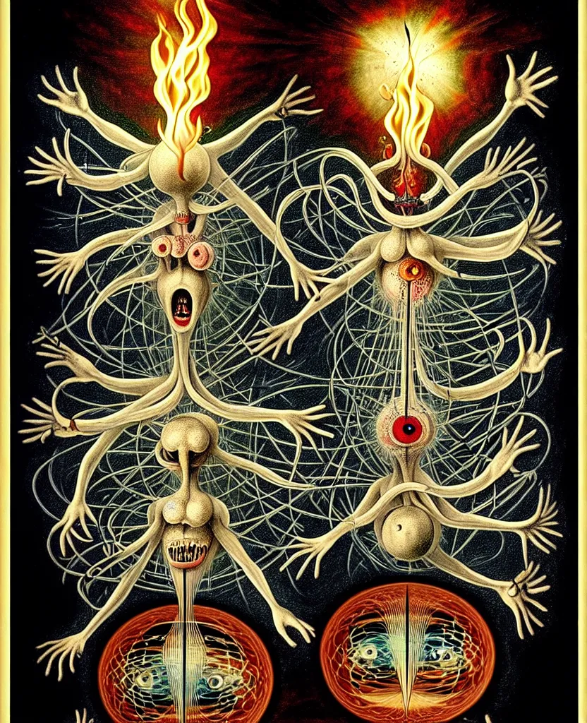 Image similar to whimsical freaky creature sings a unique canto about'as above so below'being ignited by the spirit of haeckel and robert fludd, breakthrough is iminent, glory be to the magic within, painted by ronny khalil