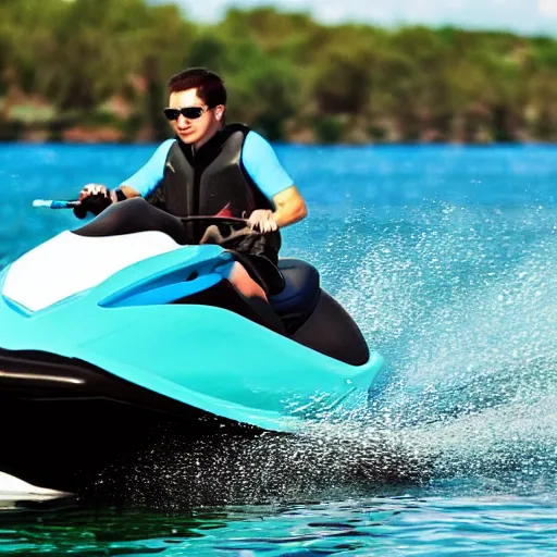 Prompt: a squirtle pokemon riding a jetski wearing sunglasses