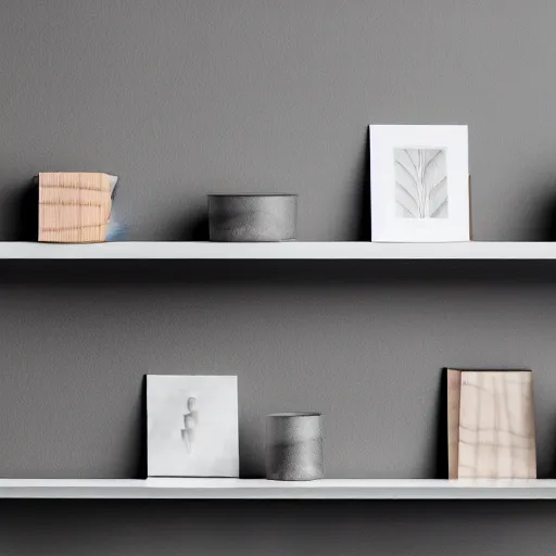 Image similar to A gray shelf, minimalist style art, white background