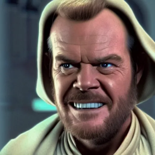 Image similar to jack nicholson as obi wan kenobi in star wars episode 3, 8k resolution, full HD, cinematic lighting, award winning, anatomically correct