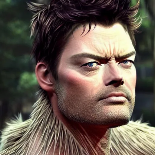 Image similar to Karl Urban as a Wolverine with beard , super-realistic, high quality, detailed, photorealistic, high rendering,