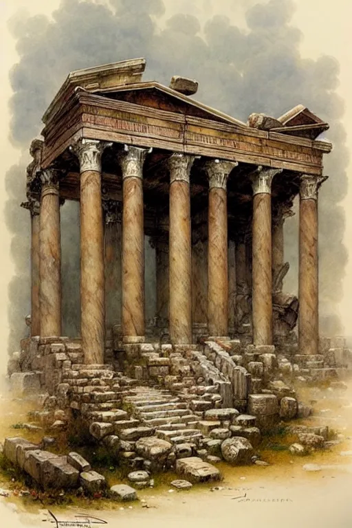 Prompt: (((((new roman temple . muted colors.))))) by Jean-Baptiste Monge !!!!!!!!!!!!!!!!!!!!!!!!!!!