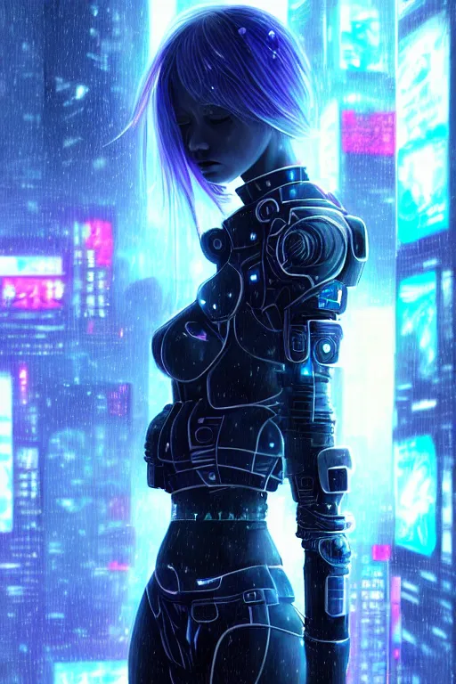 Prompt: portrait futuristic evilly cyberpunk young female Death Knight, in futuristic heavily snowy tokyo rooftop cyberpunk night, ssci-fi, fantasy, intricate, very very beautiful, elegant, neon light, highly detailed, digital painting, artstation, concept art, soft light, hdri, smooth, sharp focus, illustration, art by tian zi and craig mullins and WLOP and alphonse mucha