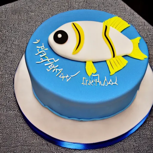 Image similar to fish themed birthday cake, food photography, michelin star,