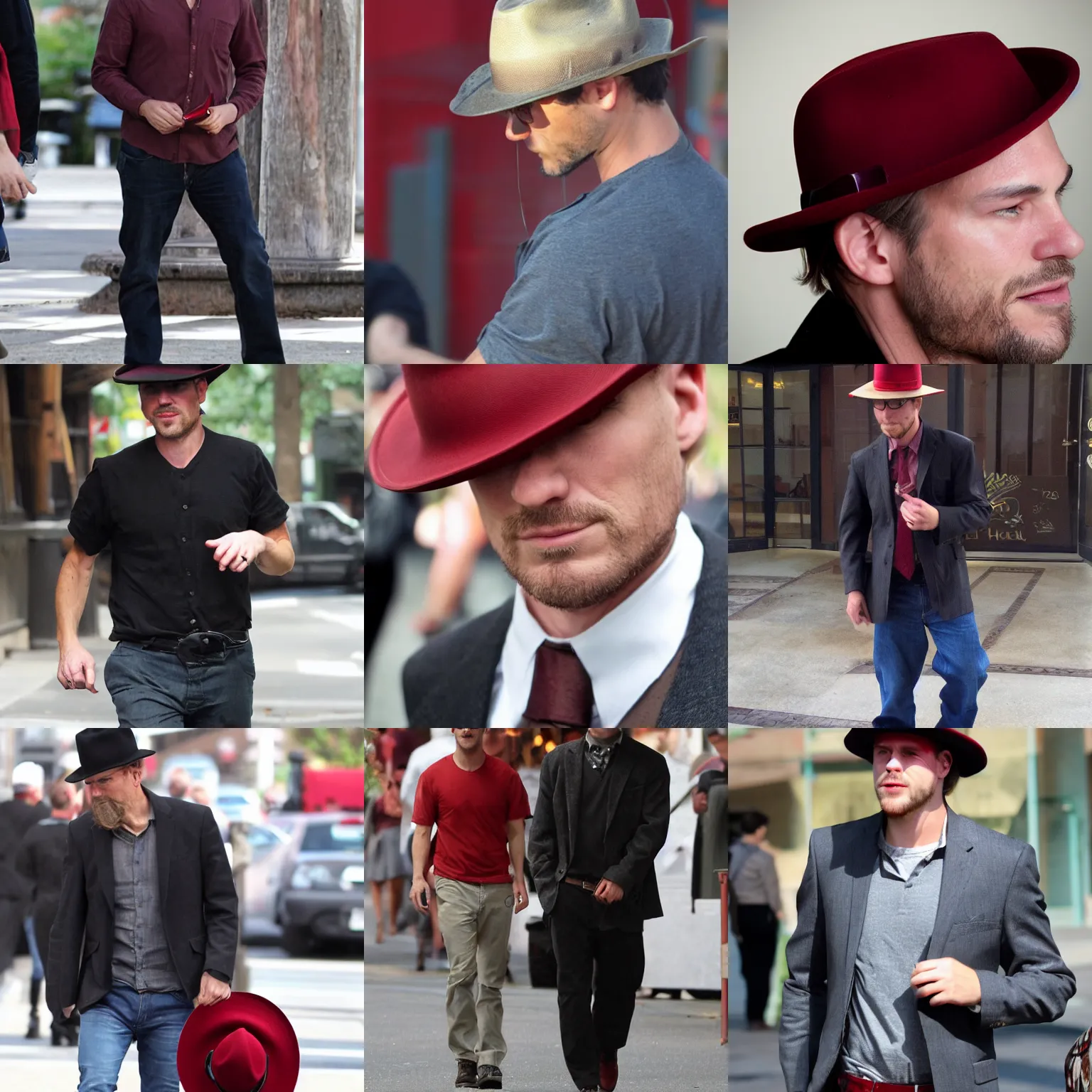 Prompt: ethan hawk, dark red fedora hat,