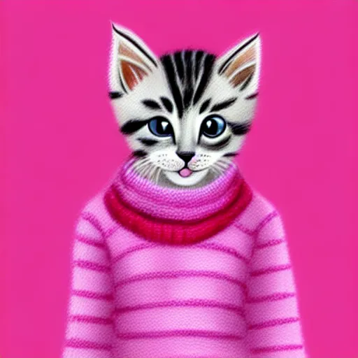 Image similar to cute kitten wearing a pink sweater, digital art, concept art, gemmy woud binnendijk, nixeu, artgerm