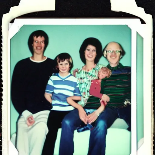 Image similar to awkward 1 9 8 0 s family photo, photorealistic, polaroid