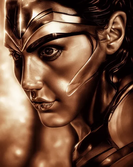 Image similar to tired angry wonderwoman portrait hd sharp monochrome cosmic horror photo with mix of gal Gadot and Linda Carter in giger sorayama style detailed trending on artstation Leica Zeiss depth of field