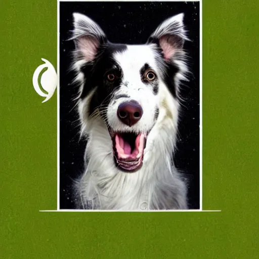 Image similar to Surrealistic digital art of a white and brown Border Collie dog with the Earth on his mouth