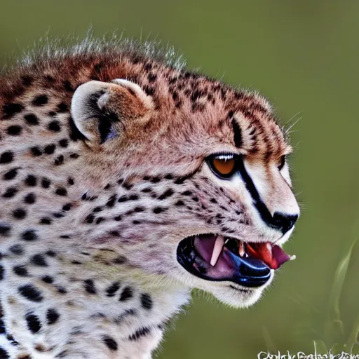 Image similar to chubby purple cheetah eating antelope