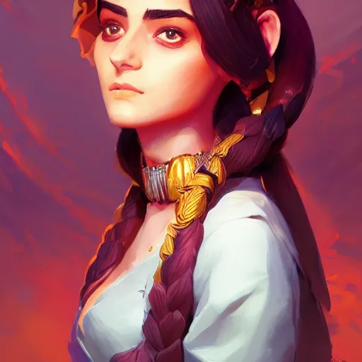 Image similar to beautiful female portrait, maya ali mage, gloomhaven, dynamic lighting, gaudy colors, octane render aesthetic, matte painting concept art, official fanart behance hd artstation by jesper ejsing, by rhads and makoto shinkai and lois van baarle and ilya kuvshinov and rossdraws