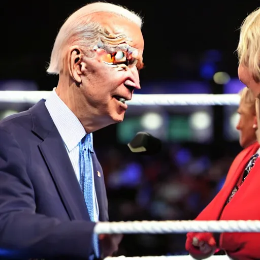 Image similar to Joe Biden fighting in a WWE ring, getty images