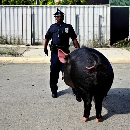 Prompt: a pig cop on patrol in compton