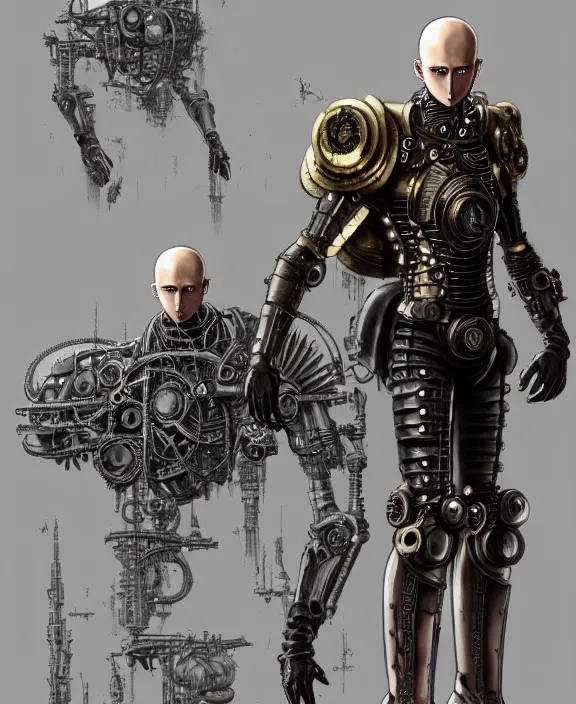 Prompt: steampunk armoured saitama from one punch man by hr giger and beksinski and stephan martiniere, trending on artstation, 4 k resolution, detailed, high quality, hq artwork